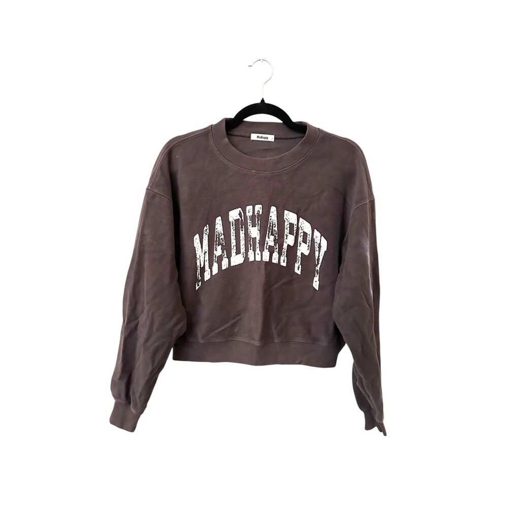 MADHAPPY Campus Crop Crewneck Sweatshirt Gray Small‎